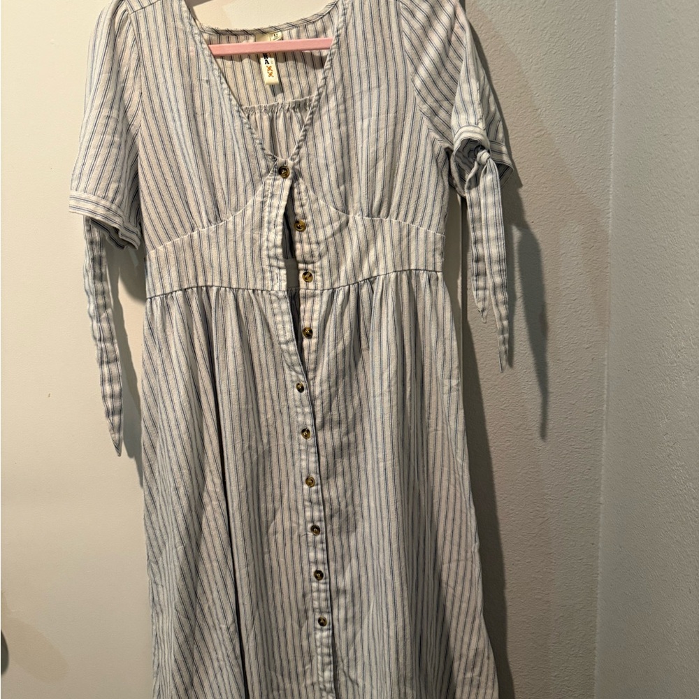 LARA Blue and White Striped Kids Dress
